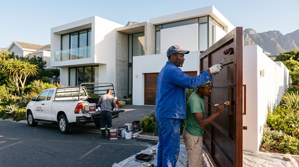 Professional anti-rust coating team applying rust protection to a metal gate in Sea Point