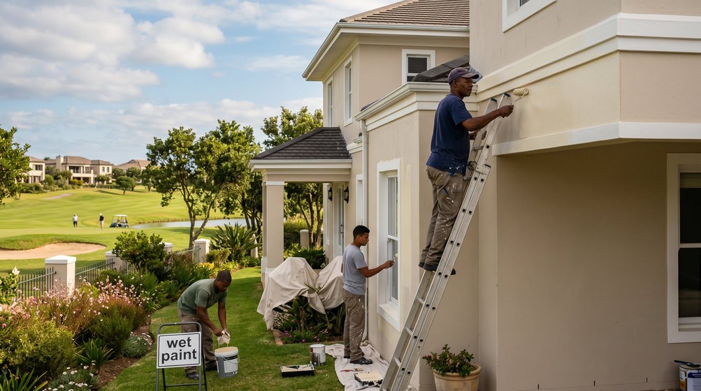 Professional estate painters painting a luxury golf estate home in Sea Point